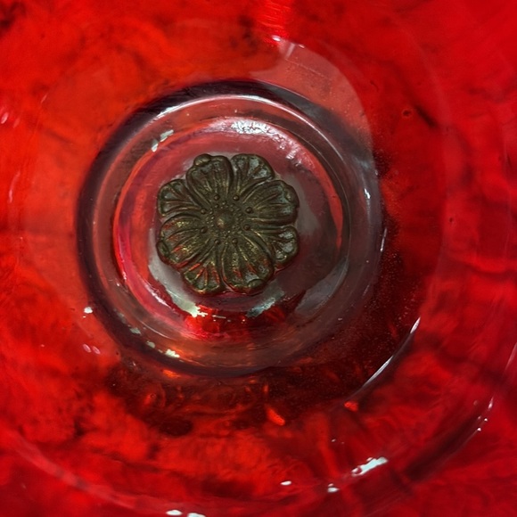 Elegant Ruby Glass Compote with Ornate Metal Stand. Vintage - Picture 4 of 8